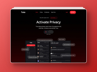 Private Email SaaS Web Design branding dark design red ui ux web webdesign