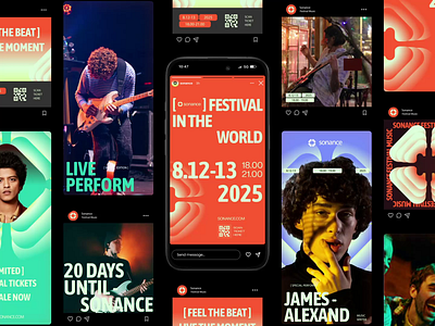 Sonance : Music Festival - Social Media animation branding feed design festival design graphic design graphic element instagram post marketing motion graphics music music festival social media social media design social media management supergraphic visual branding visual identity