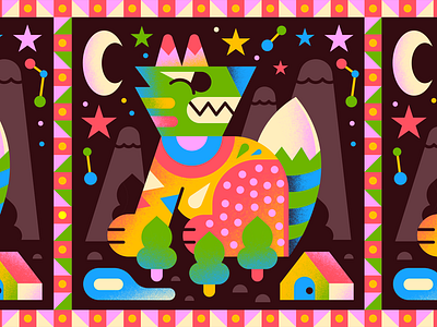 Moonrunner animal character flat fox freelance geometry illustration moon mountains nature night park patagonia vector