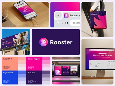 Rooster logo and branding billboards bird branding campaign circle design flow gradient icon logo logotype marketing ooh rooster saas smart tech