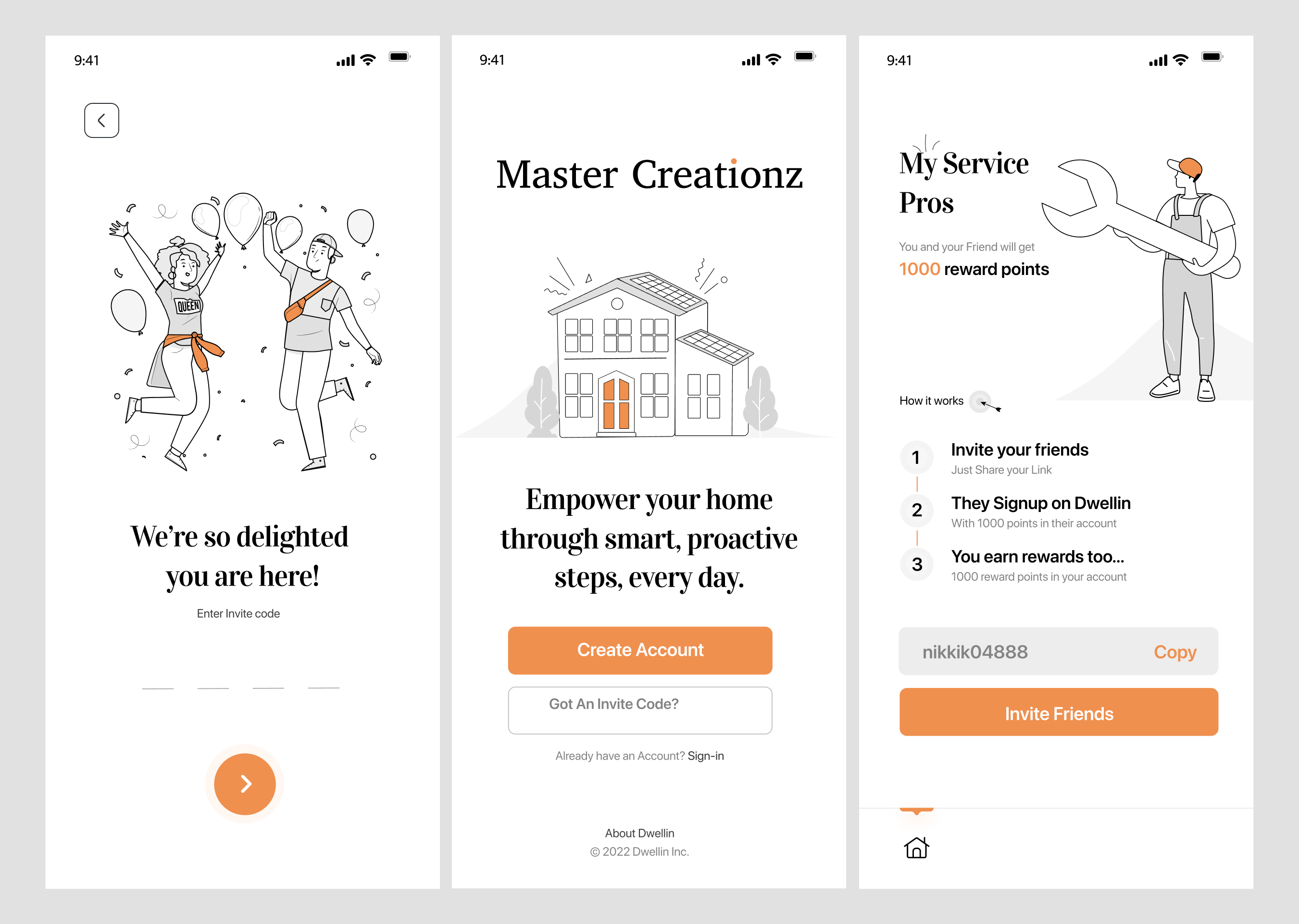 📱Smart Home Onboarding & Service Management UI appdesign conceptdesign illustrationui lineillustration minimalinterface minimalui mobileappdesign onboardingui orangeaccent productdesign smarthomeapp ui uidesign userinterface uxdesign uxuidesign visualdesign whitespacedesign