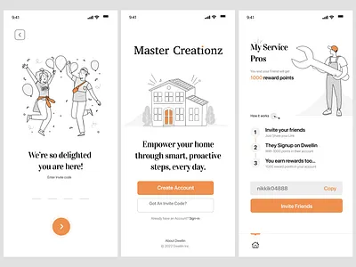 📱Smart Home Onboarding & Service Management UI appdesign conceptdesign illustrationui lineillustration minimalinterface minimalui mobileappdesign onboardingui orangeaccent productdesign smarthomeapp ui uidesign userinterface uxdesign uxuidesign visualdesign whitespacedesign
