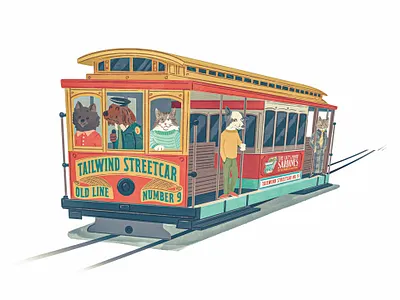 Streetcar animals bay california cat childrens book cute dog illustration kidlit mid century pets retro san francisco sasek streetcar train tram transit trolley vintage