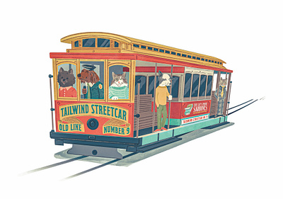 Streetcar animals bay california cat childrens book cute dog illustration kidlit mid century pets retro san francisco sasek streetcar train tram transit trolley vintage