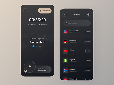 VPN App UI Design design home screen ios minimal app mobile ui modern app ui ux vpn vpn app vpn ui vpn ux