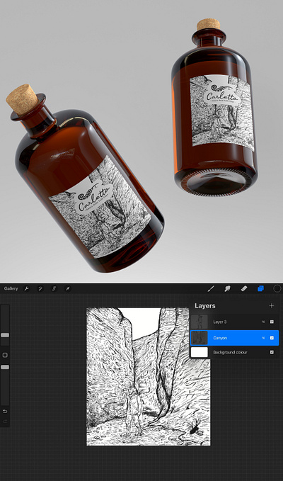 Carletto Canyon – Hand-Drawn Label Design for Artisan Spirits 🏞 graphic design