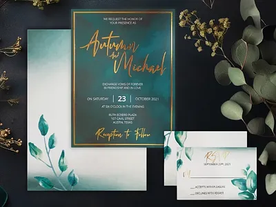 White Matte Foil Stamped Wedding Invitation: Dark Desire custom gold foil invitations