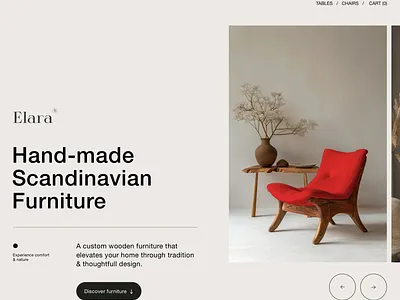Elara • Landing Page black button chair comfort cozy cta furniture hero landing page red scandinavian style ui ux wood wooden yellow
