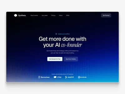 AI cofounder platform homepage cta displacement gradient landing page modern noise progressive blur saas typography ui uiux userexperience webdesign