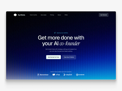 AI cofounder platform homepage cta displacement gradient landing page modern noise progressive blur saas typography ui uiux userexperience webdesign