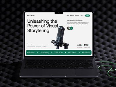 KYCO MEDIA - Company Website Design 3d animation bento grid container website graphic design hero section landing page microphone motion graphics music producer recording sound studio studio website ui