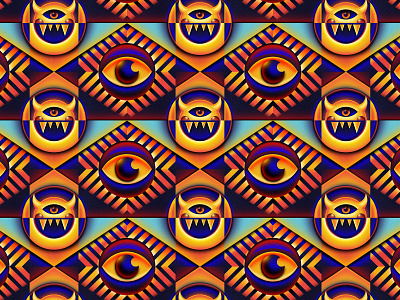 Waiting for Black Metal Records to Come in the Mail abstract branding colorful creatures geometry gradient graphic design illustration modernism monsters mystical pattern seamless pattern texture vintage