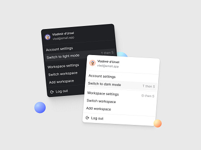 Workspace & account settings 👀 dark mode dropdown light mode menu saas settings ui