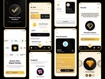 Manage Password App animation app appdesign branding challenge design gold goldblack illustration interaction logo password passwordmanage typography ui uidesign ux vaultpassword