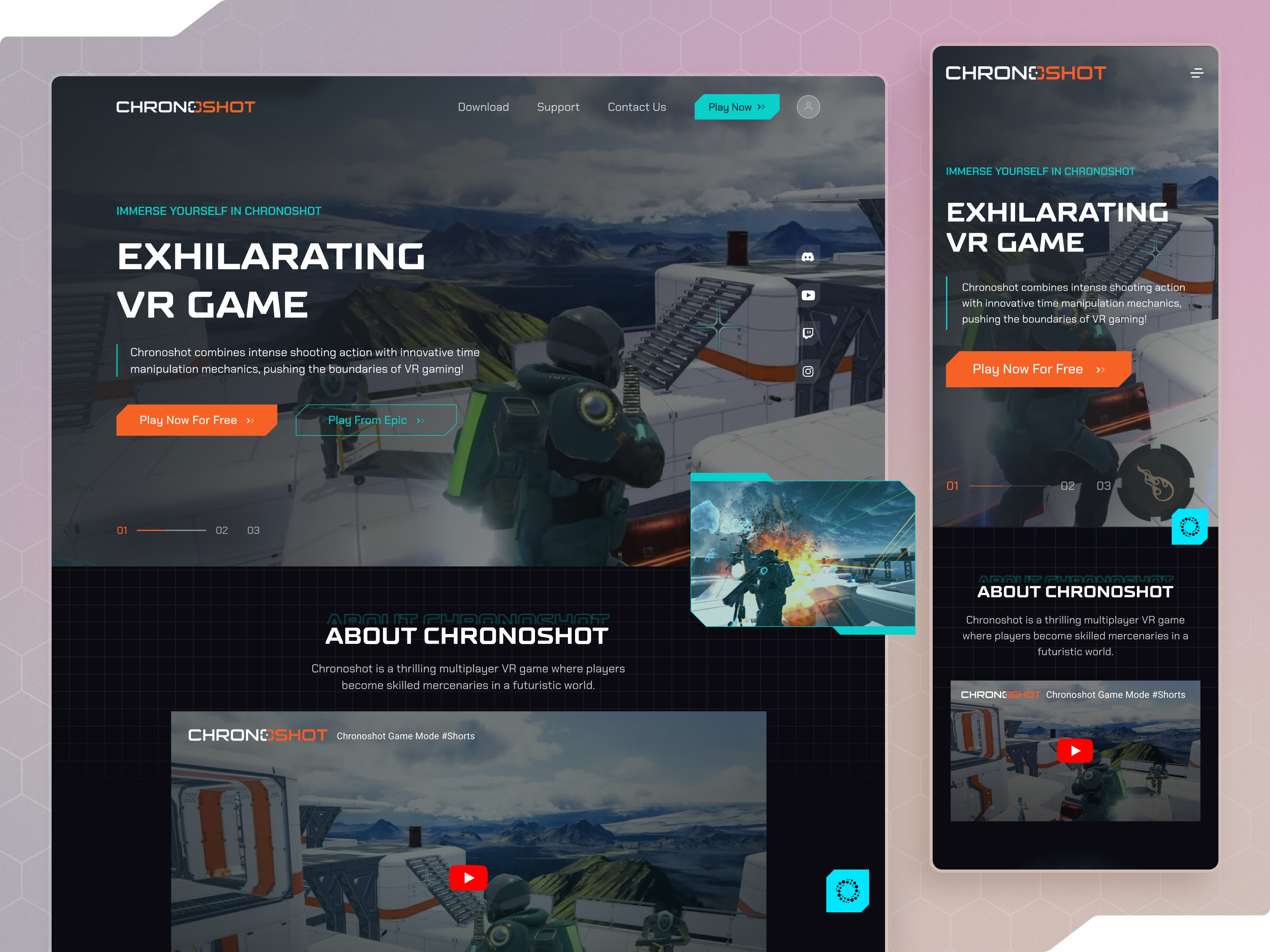 VR Shooting Games! activity bento menu dark theme design epic game design games graphic design landing page multiplayer responsive design shooting ui ux strategy video game vr games web