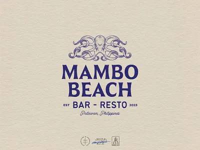 Mambo Beach Tertiary Logo animal bar beach brand design brand identity branding branding design hand drawn identity design illustration logo logo design mascot octopus pirate restaurant retro vintage visual identity