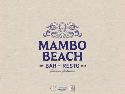 Mambo Beach Tertiary Logo animal bar beach brand design brand identity branding branding design hand drawn identity design illustration logo logo design mascot octopus pirate restaurant retro vintage visual identity