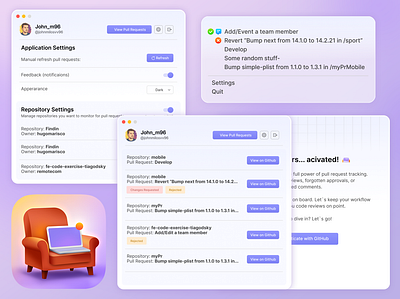 Mac App UI/UX design in Figma app icon design branding chair comfort design github icon ios ios icon mac app mac app design mac os macos pullingr request sofa ui ux