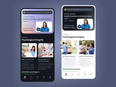 Get your nursing license faster with ReMar app certificate course files health interactive interface lesson medicine mobile notes nurse progress psychology remar subscription trial ui ux video