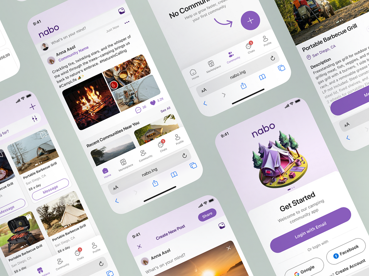 UI/UX Mobile App Design for a Camping Community App + E-commerce