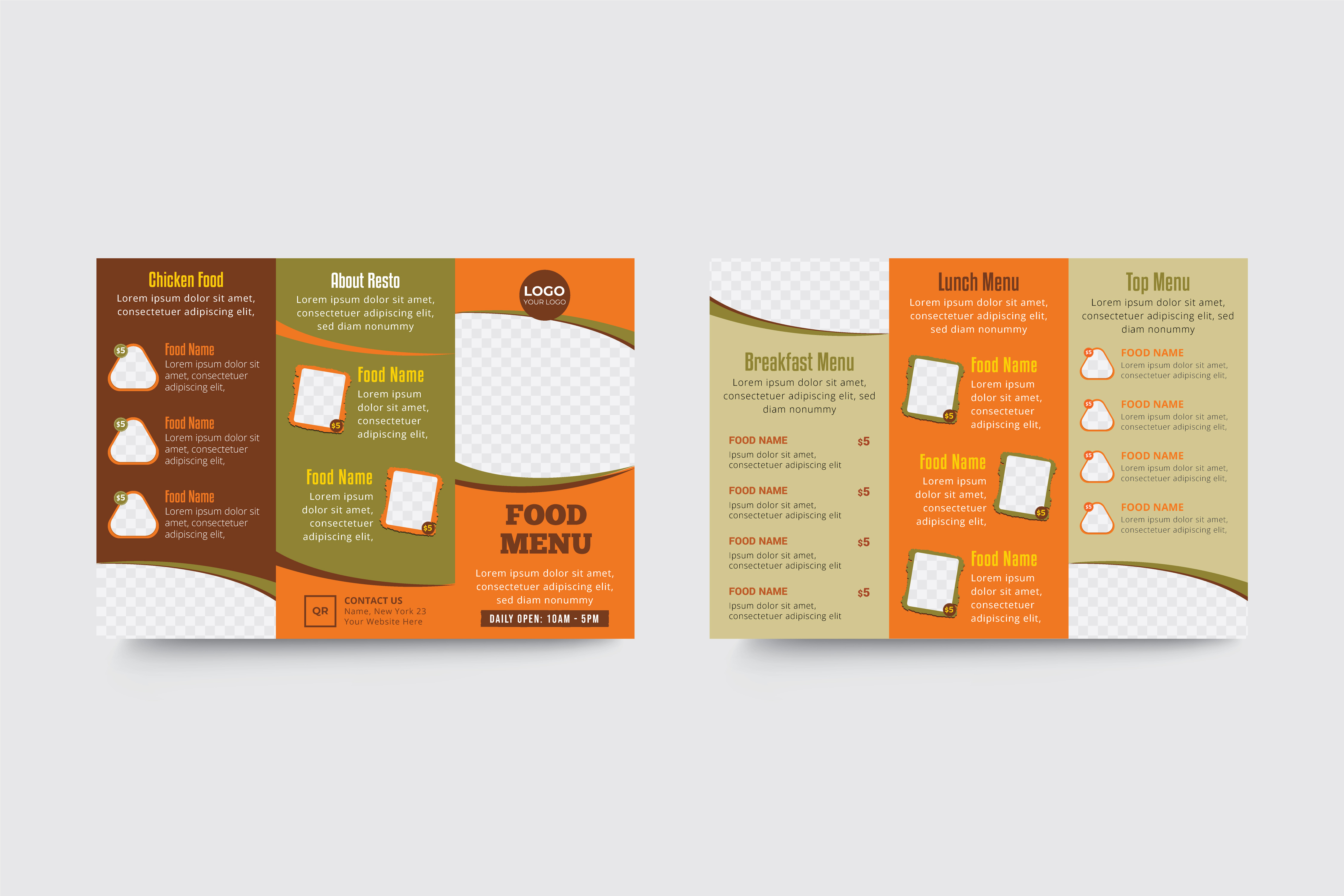 Restaurant A4 food menu trifold brochure template set