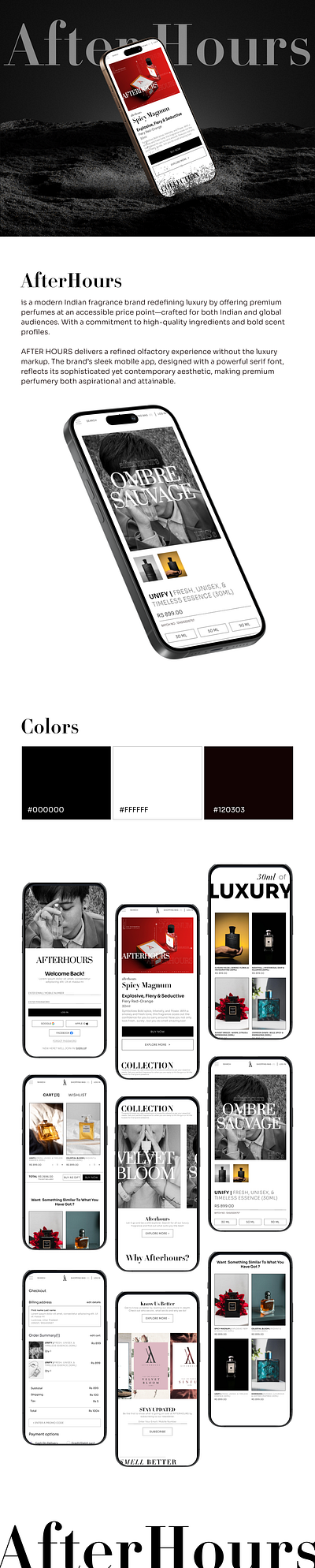 AfterHours – Modern Indian Perfume Brand app design branding ecommerce graphic design luxery mordern perfume product design ui user expereince user interface ux