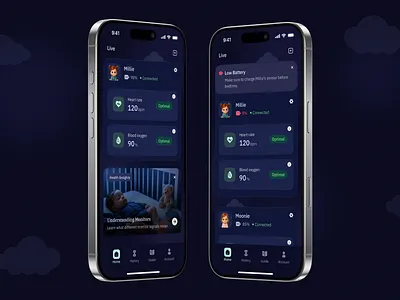 Baby Monitor App – Peace of Mind, One Glance Away 👶 baby child dark design health heart iot mobile mobile app design monitor sensor sleep smart tracker ui ui design uiux user interface ux uxui