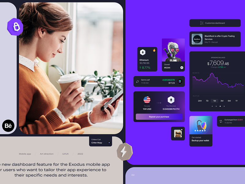 Exodus – Mobile app Dashboard case study app bitcoin casestudy dashboard design ethereum exchange exodus nft ui ux wallet