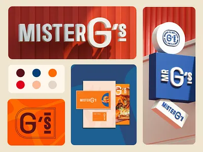 Mister G's Branding and Packaging Design - Restaurant 3d branding burger chicken colors emblem fast food food icons label logo logos packaging packaging design restaurant steakhouse ui