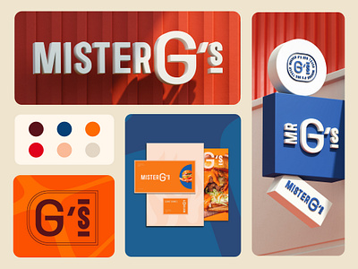 Mister G's Branding and Packaging Design - Restaurant 3d branding burger chicken colors emblem fast food food icons label logo logos packaging packaging design restaurant steakhouse ui