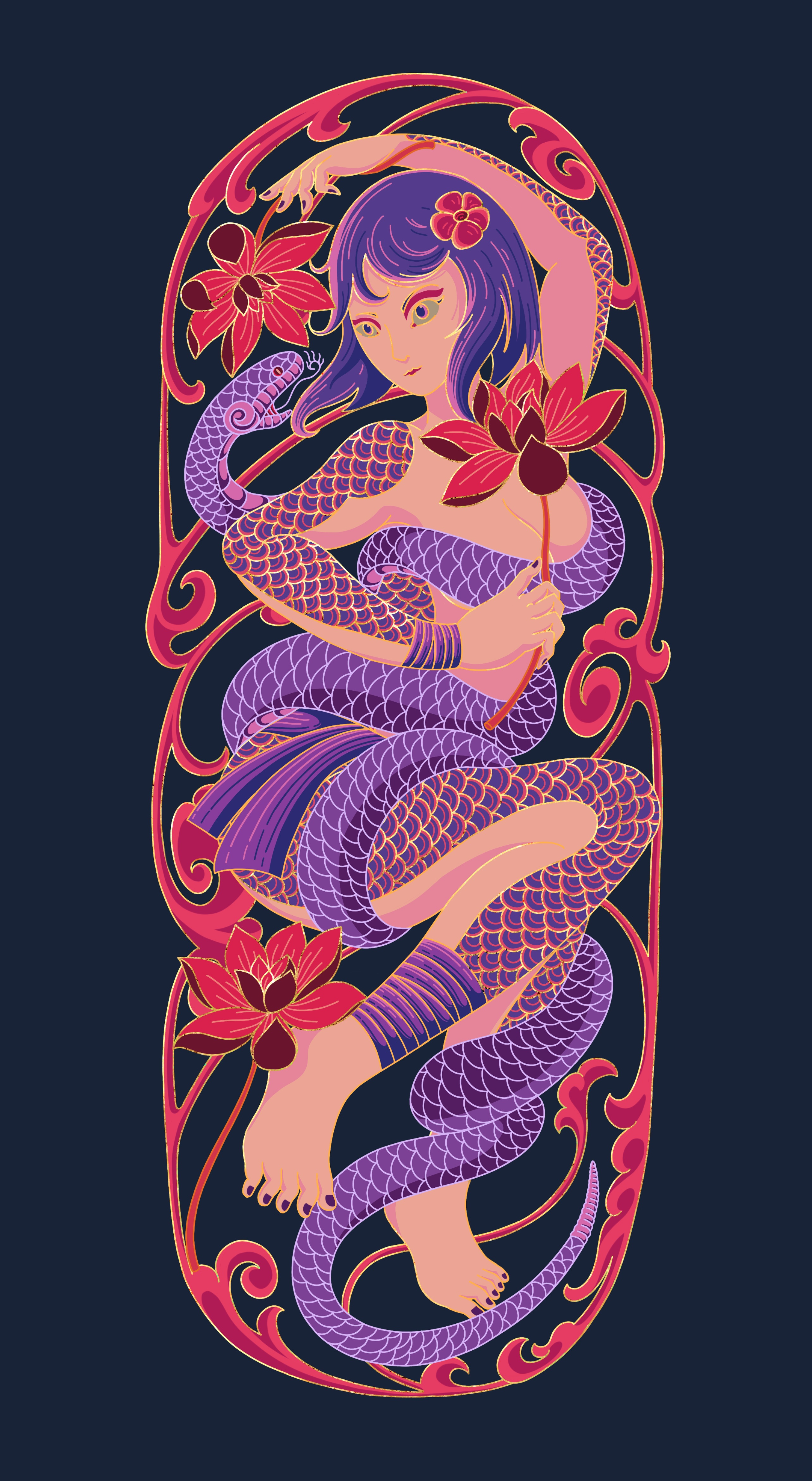 Lady Snake artprint asia beauty board flower japan lady manasuka poster pretty skate snake tattoo