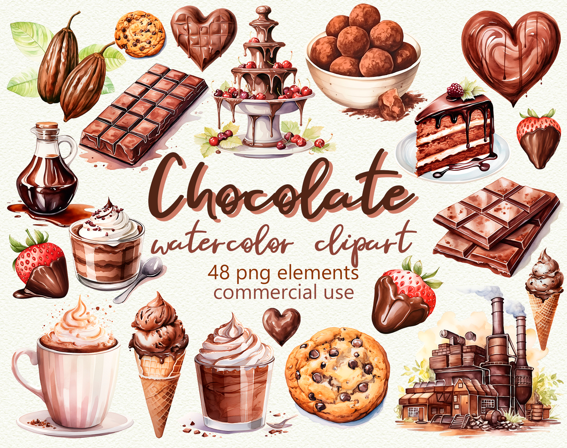 Watercolor Chocolate Clipart – 48 Sweet PNG Illustrations chocolate chocolate bar chocolate clipart clipart cocoa cozy design creative market cute clipart dessert clipart digital art digital stickers food graphics food illustration hot chocolate illustration png elements printable art sweet treats watercolor dessert watercolor sweets