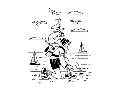 Walk on the beach animal illustration beach illustration brand illustration design graphic design illustration illustrator ocean outdoor illustration people illustration simple illustration