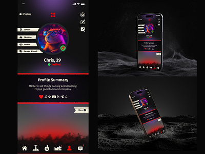 Dating App Profile Screen UI for Gamers branding graphic design logo ui