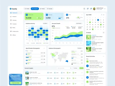 Sociofy – Social Media Analytics Dashboard calendar planning campaign manager content calendar content over view content workflow dashboard design figma design marketing dashboard planning tools post tracker responsive ui social media analytics team collaboration ui dashboard ui inspiration ui showcase ui trends ux for social media