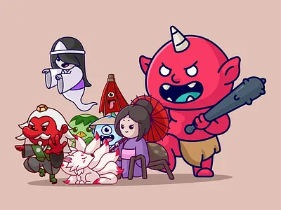 Simple Cute Japanese Ghost Cartoon Collection👺👹👻 asia cartoon culture cute cutecartoon fly ghost ignorant illustration japan night oni scary spooky stealth tengu terrifying transparent vector yokai