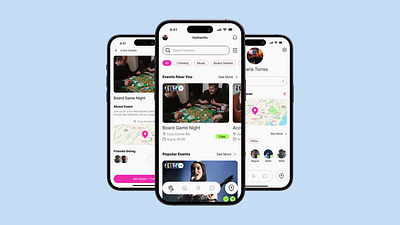Social Events App Concept animation app app design chat app concept design design event finder friend tracker ivents map map interface mobile app mobile ui product design prototype social social app ui ux