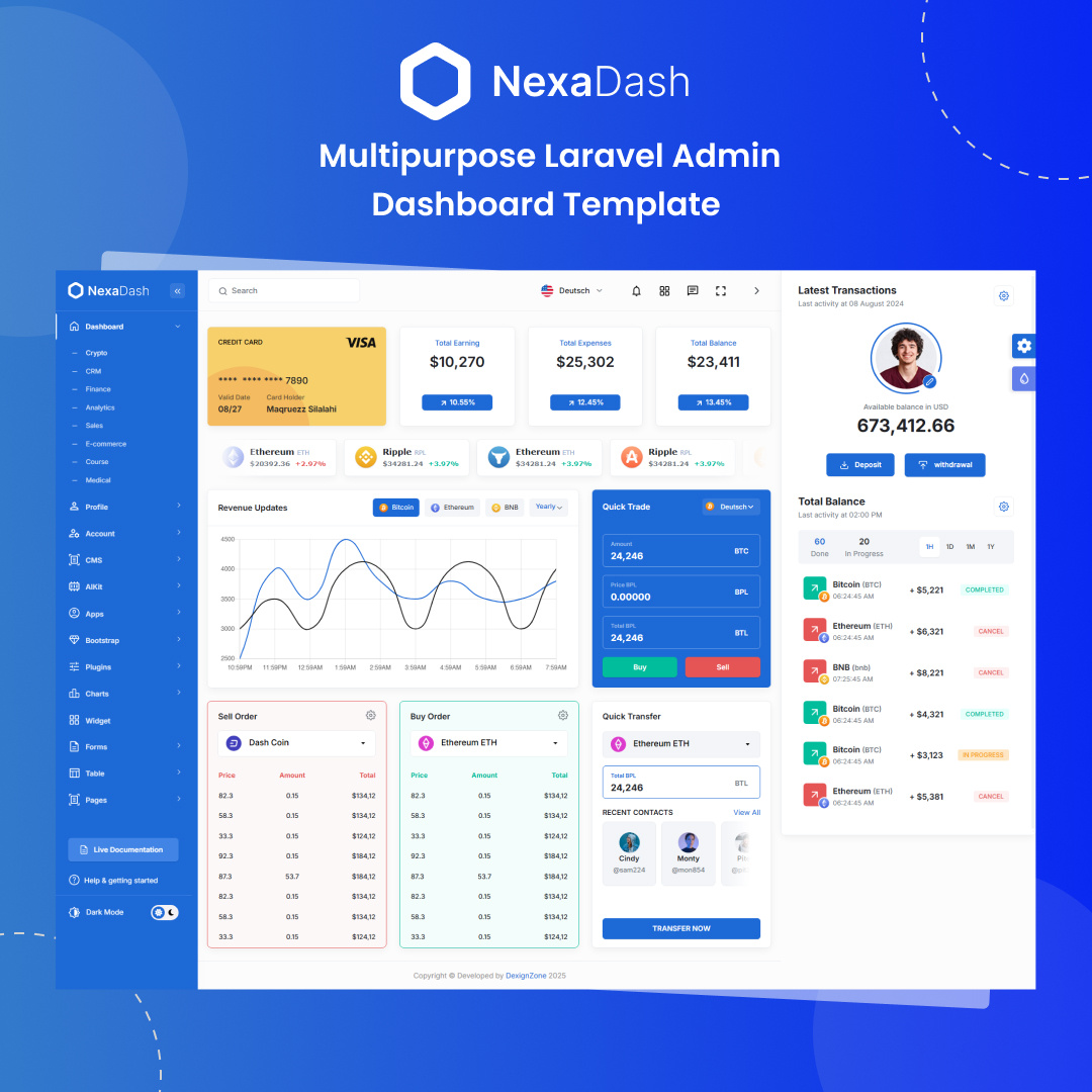 NexaDash – Multipurpose Laravel Admin Dashboard Template branding creative design illustration logo product design template ui uiux website