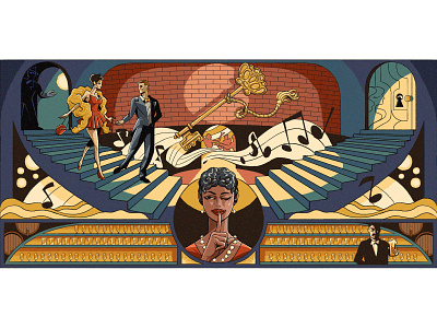 Speakeasy 20s adobe bar digital digitaldrawing grain illustration key music musical muti notes packaging photoshop swingingtwenties wacomgallery