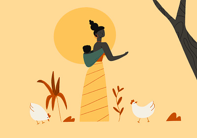 Happy Life International africa character chicken design girl illustration illustrator nature ong procreate procreate app woman