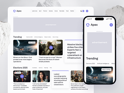 Home page. Desktop and mobile views. ads homepage interface news portal news portal design news website portal design ui ui design ux ux design web design webdesign website ads