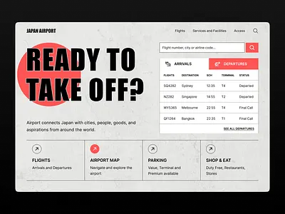 Airport Website airport bold brutalism brutalist style design flight japan airport modern ui ux web design website