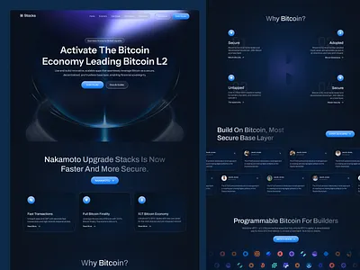 Stacks – Layer 2 Blockchain UI Design for Bitcoin Ecosystem bitcoin blockchain ui crypto design homepage landing page layer2 stacks stx uxui web design web3 ux website