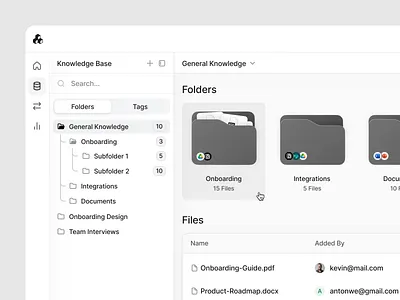 AI Knowledge Base Documents ai base documents folders knowledge saas table user interface