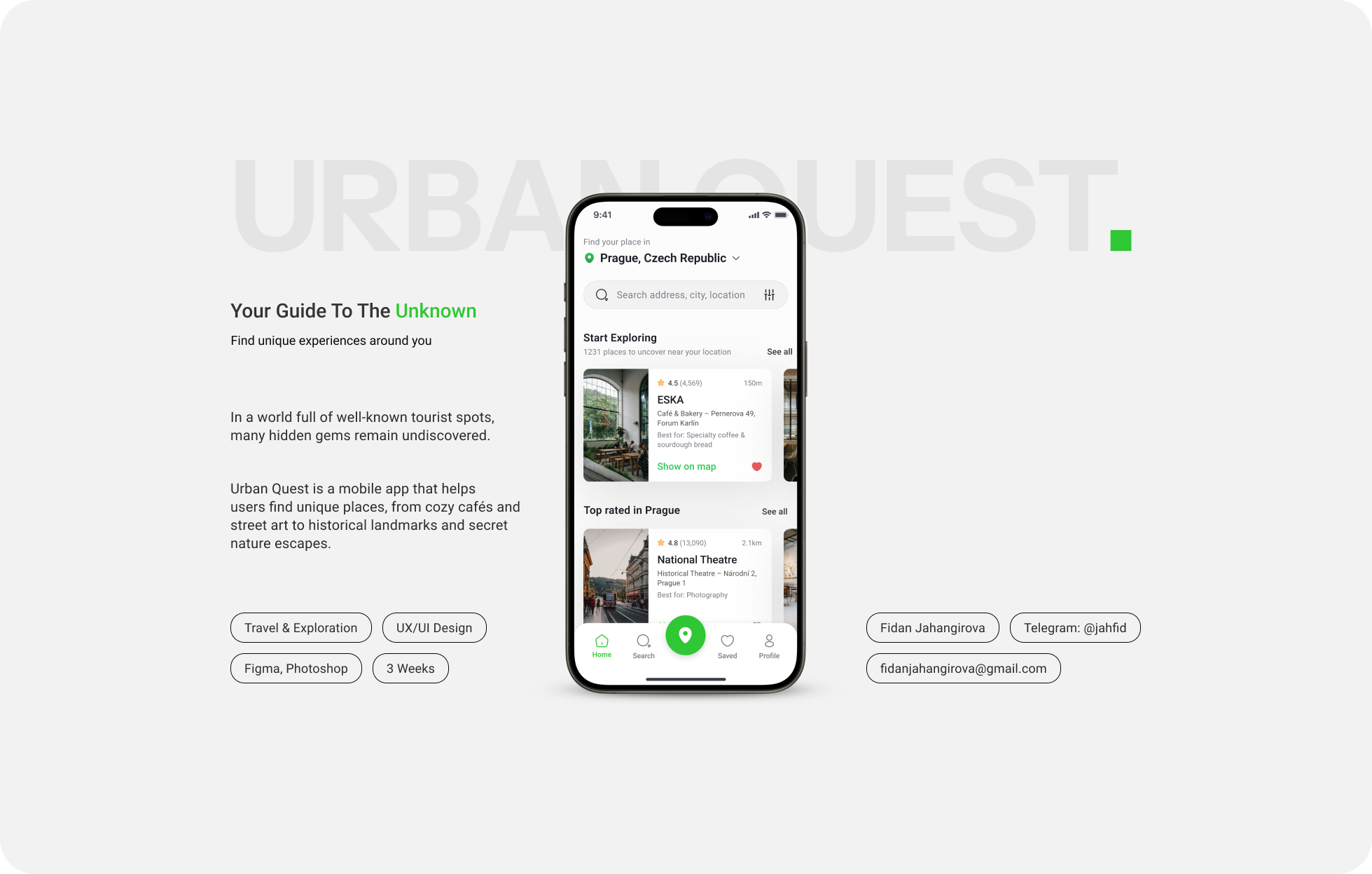 Urban Quest | City Discovery app branding design dribbbleweeklywarmup figma graphic design interface landing map mobile photoshop responsive ui uiux ux