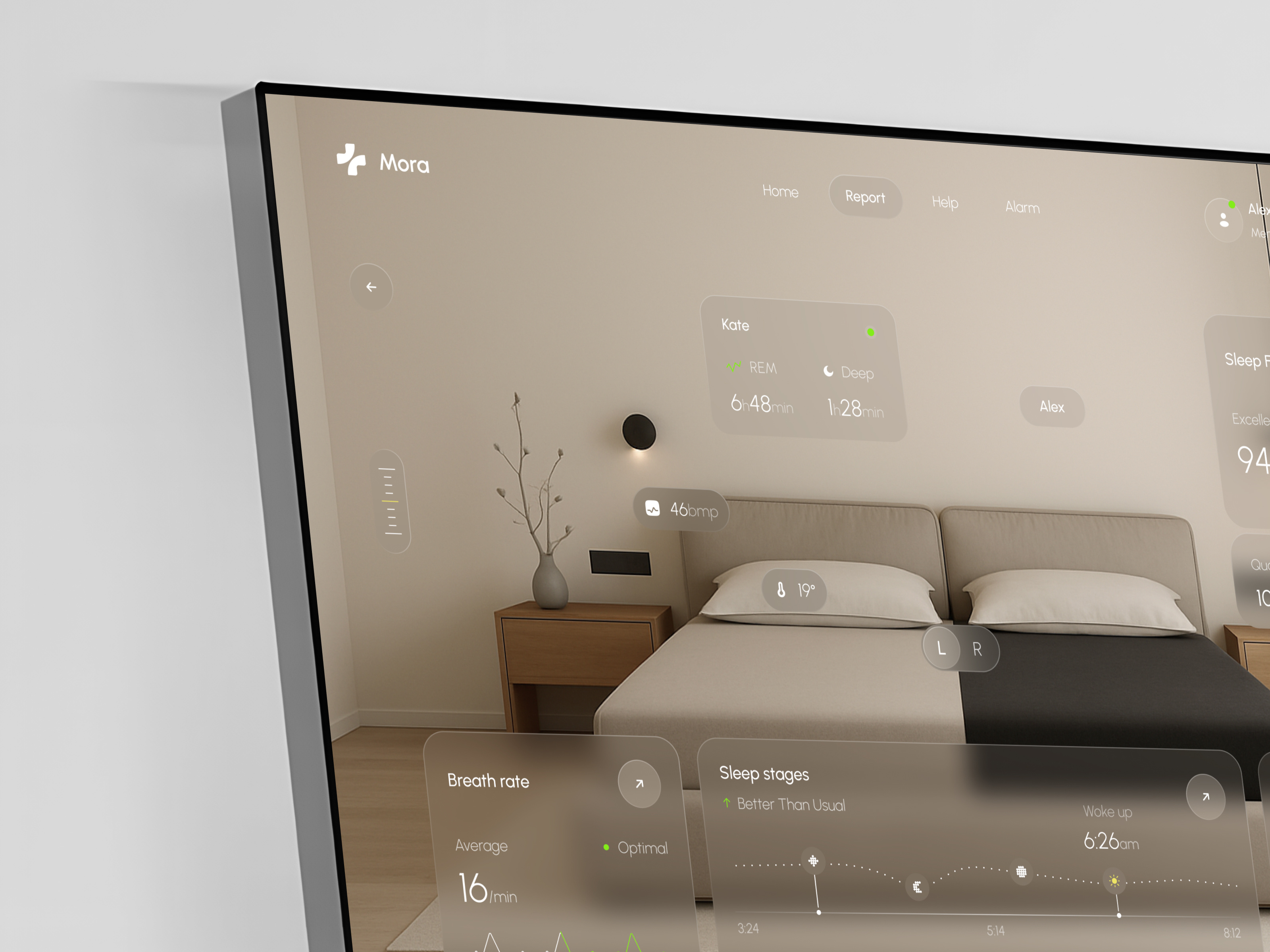 Mora Health App - Sleep Report Dashboard ai app app design b2b bed business crm dashboard design interface iot product report saas service sleep software ui ux web