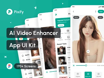 Pixify - AI Video Enhancer App UI Kit ai ai video editor ai video enhancer app app app design application artificial intelligence design design system figma interface mobile app portfolio project template ui ui design ui kit uiux ux design