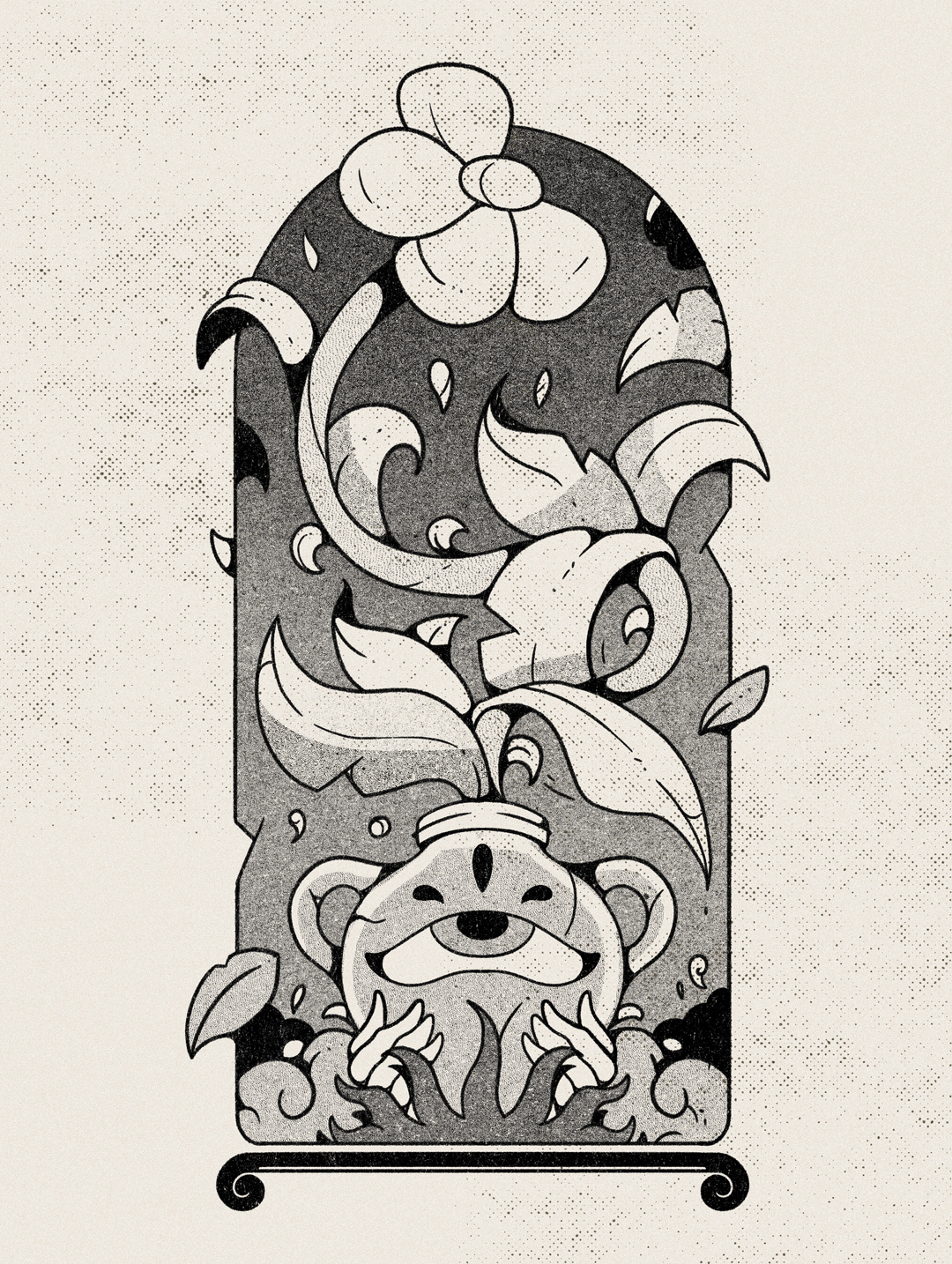 Mist III black and white graphic design illustration plant portal riso surreal