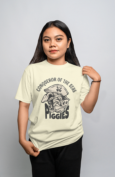 PIGGIES CO animal apparel badge branding character clothing digital art digital illustration graphic design handdrawn illustration logo mascot design ocean pig pirate product design retro tshirt design vintage