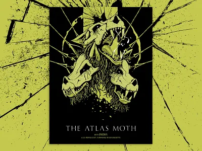 Atlas Moth Gig Poster band boston concert creature drawing illustration monster music occult screenprint skull werewolf wolf